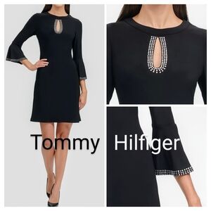 Tommy Hilfiger, NWOT, Black, Embellished, Bell Sleeve, A-Line Dress, Size 4